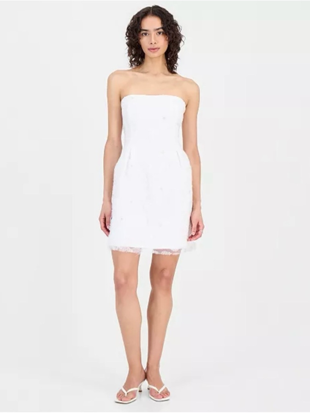 Sam Edelman Strapless White Lace Beaded Mini Dress